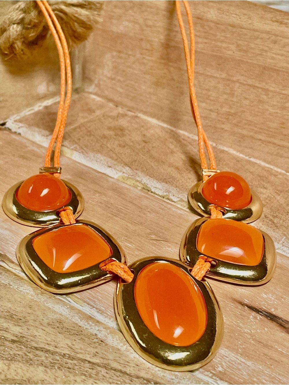 Vibrant Orange Resin & Gold-tone Statement Necklace